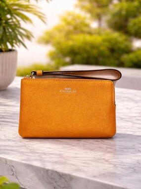 Coach Orange Leather Wristlet Clutch